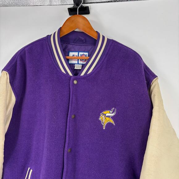 Vintage Minnesota Vikings Varsity Jacket XXL Men’s Logo Athletic Wool Leather - Picture 3 of 11